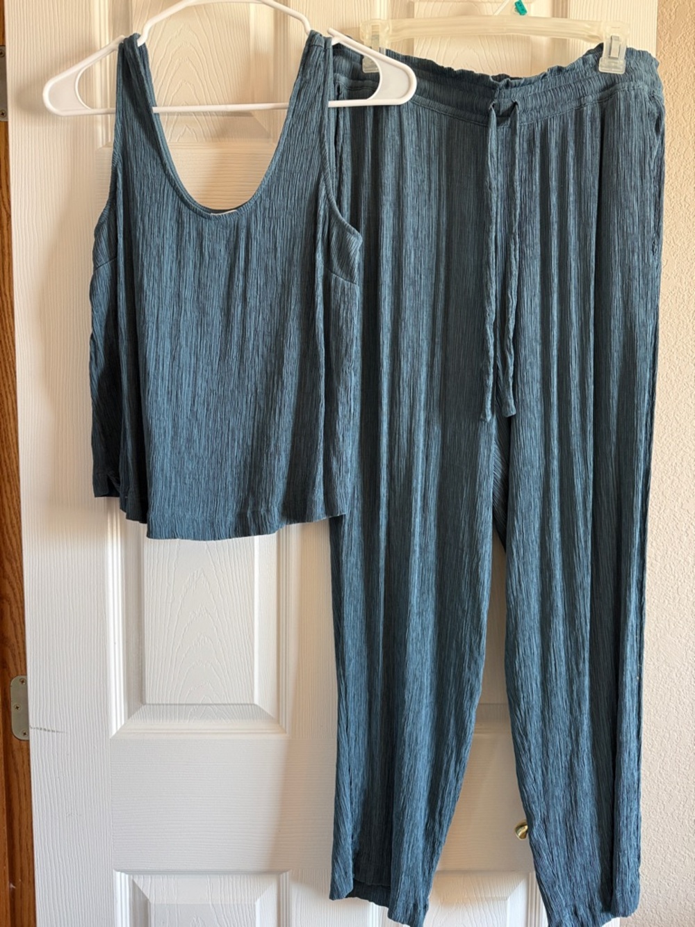 Talbots-Haven Well Within Ribbed Tank Top  and Drawstring Pants Set- Teal Blue.